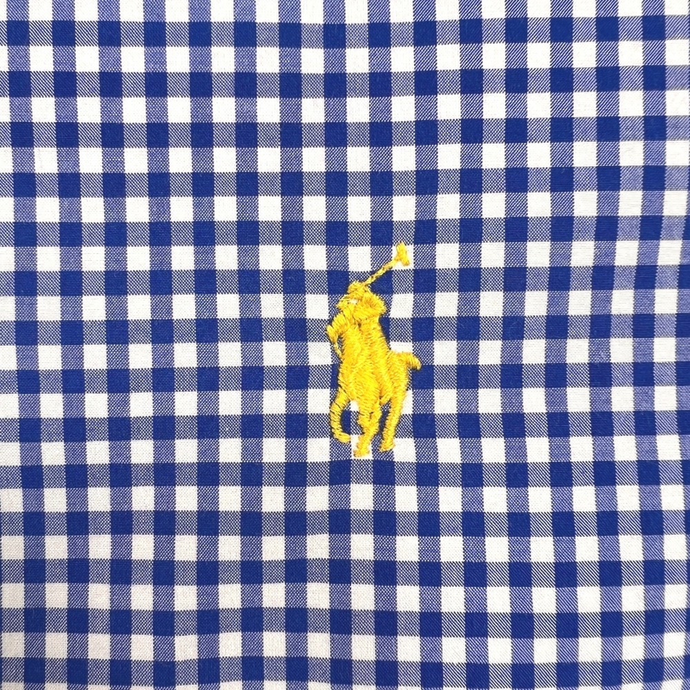 Ralph Lauren Slim Fit Gingham Button Down Shirt Men Large Blue White Preppy Ivy